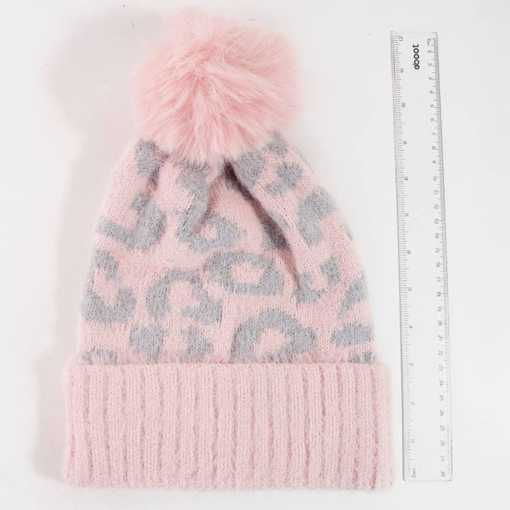 Collections by Fame Accessories - Wholesale Beanie - Women's - Leopard Print Fuzzy Pom Beanie4