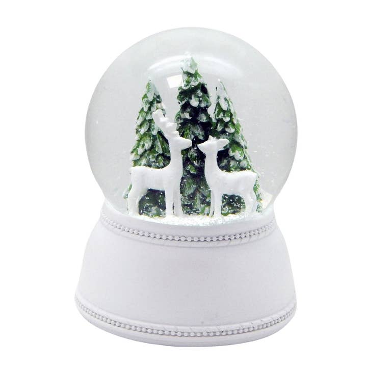 Globo de neve nostálgico 2 veados em frente a pinheiros sobre branco por atacado de Schneekugelhaus
