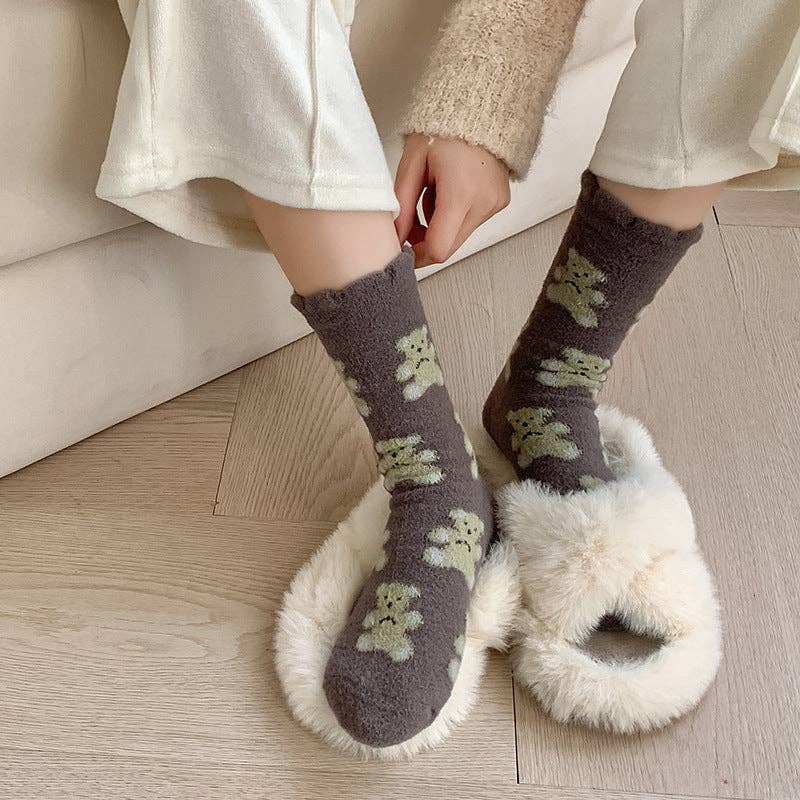 Funkyrel® Atzbranding Limited – wholesale Socks – Women's – Rufia - Bear Coral Fleece Thickened Winter Socks7