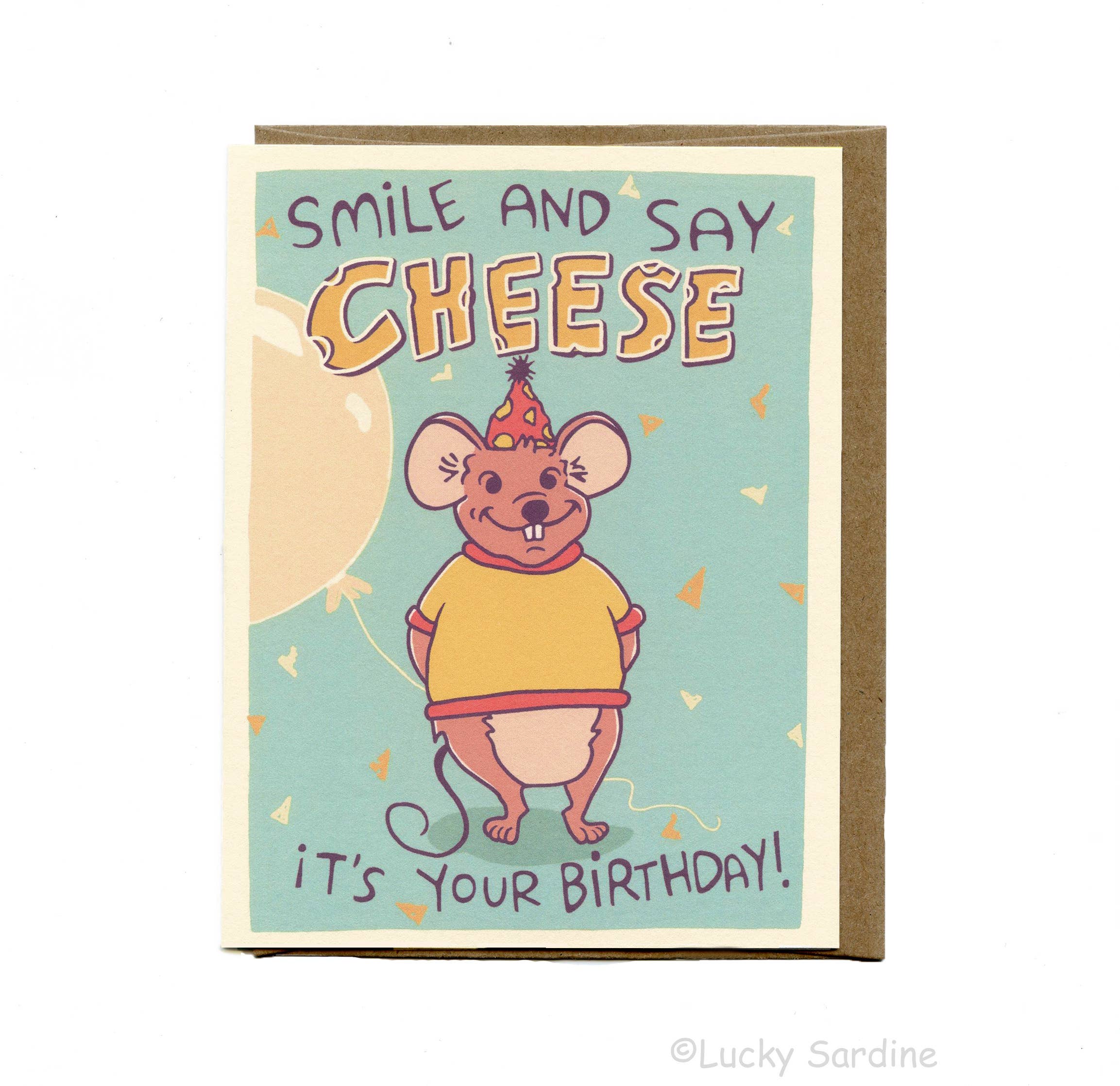 Lucky Sardine – wholesale Birthday card – Smile & Say Cheese, Cute Mouse & Balloon Birthday Card1