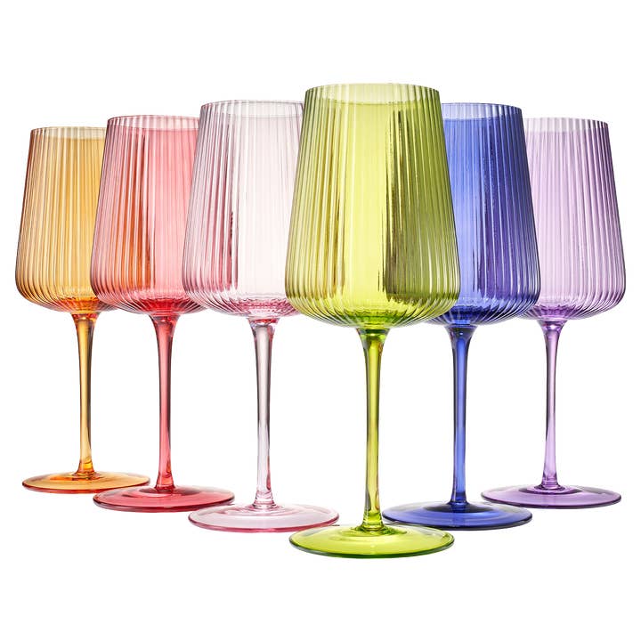 Ribbed Bright Colored Wine Glass Set of 6 - 19 OZ and other Purchase Wholesale rialto. Free Returns & Net 60 Terms on Faire trending on Faire.