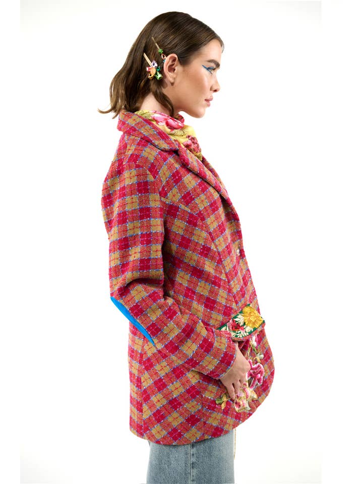 Fuchsia Camel Combo Coco Boucle Lined Blazer / Jacket for wholesale on Faire