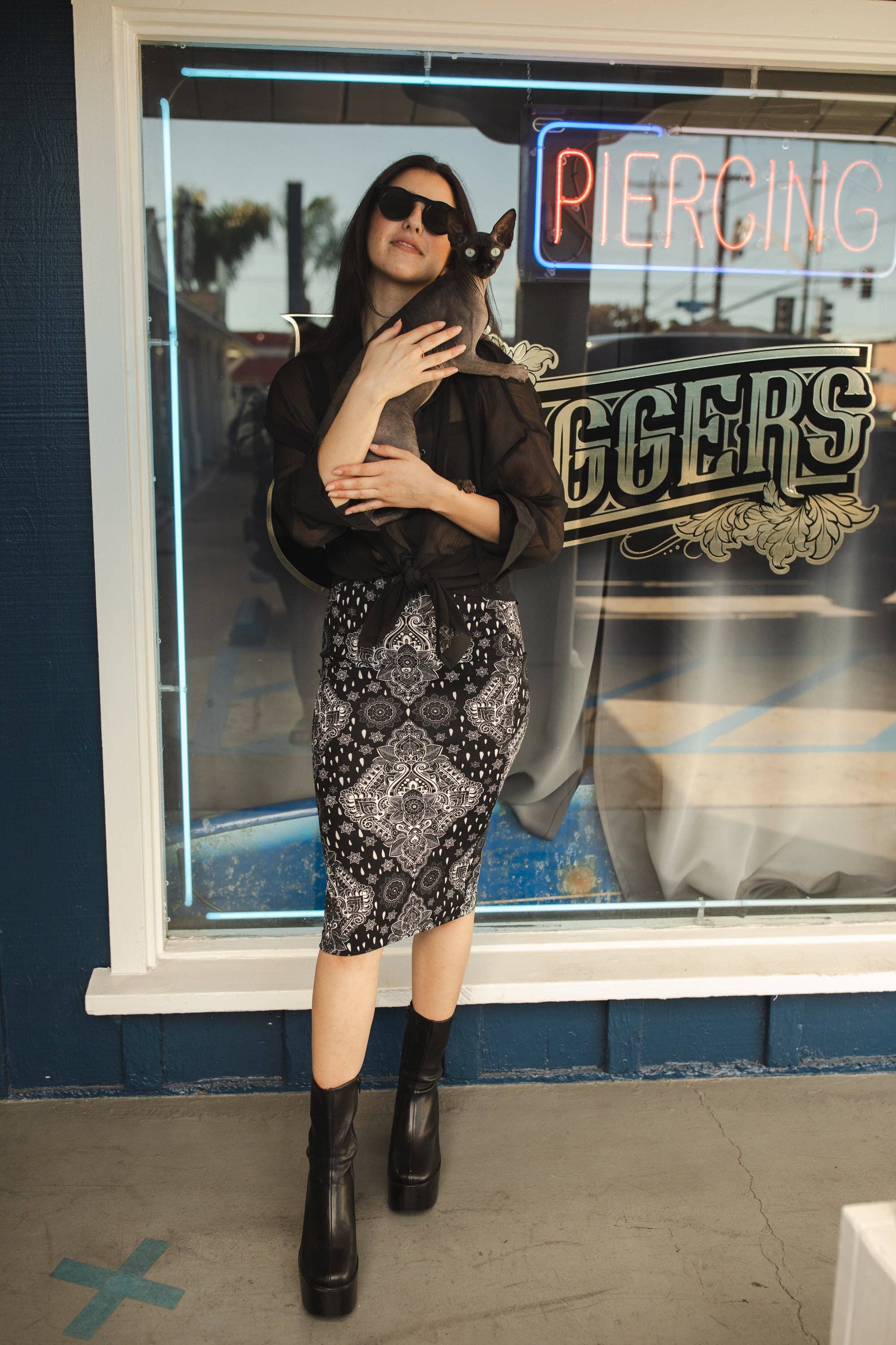 Jennafer Grace – Engroshandel Nederdel - Dame – Lucia Tørklæde Print Nederdel4