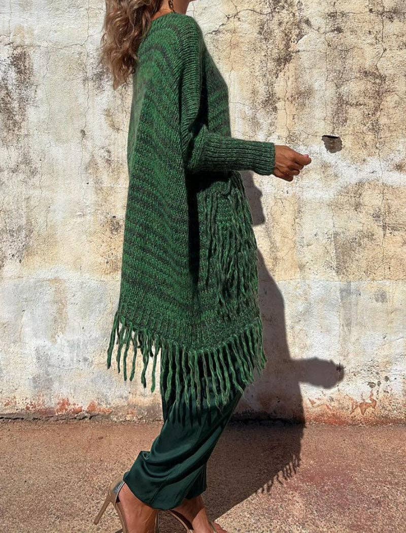 safistyle - Wholesale Tunic Sweater - Women's - Fringe Detail Oversized Sweater2