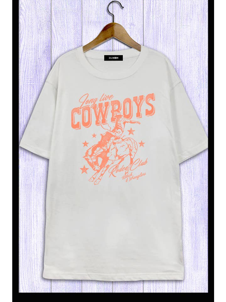 2&moon – wholesale Screen printed t-shirt – Women′s – Oversized Long Live Cowboys Graphic Tee