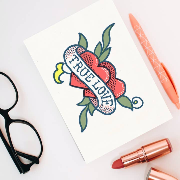 PRRINT! – Conjunto de postais por atacado – Conjunto de cartões postais de tatuagem da velha escola de amor e sorte