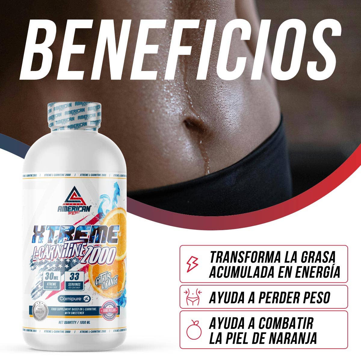 AMERICAN SUPLEMENT S.L. - Wholesale Oral Supplement/Vitamin - American Supplement | Extreme L-Carnitine 2000 orange | 1L1