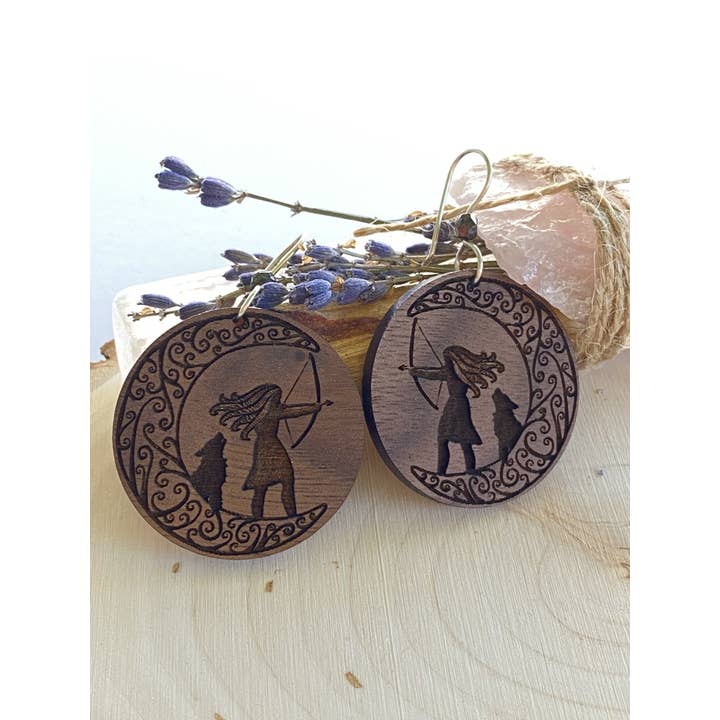 Violet Lotus - Wholesale Dangle Earrings - Yoga Jewelry | Artemis Goddess Wooden Earrings1