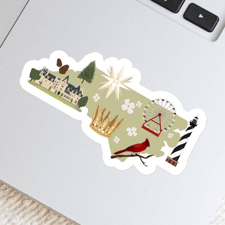 Waterproof Vinyl Sticker, North Carolina State Icons for wholesale by Doster Paper Co.