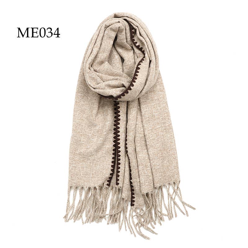 Adorro - Wholesale Scarf - Women's - Soft Crochet Trim Weaved Knit Oblong Fleece Scarf (8 colors)1