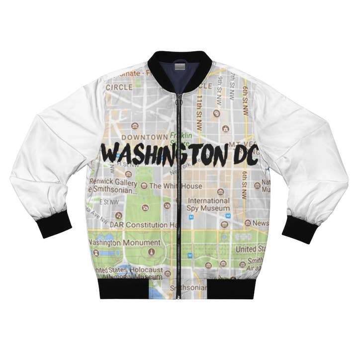 Washington D.C Kimante White AOP Bomber Jacket for wholesale by Kimante Clothing
