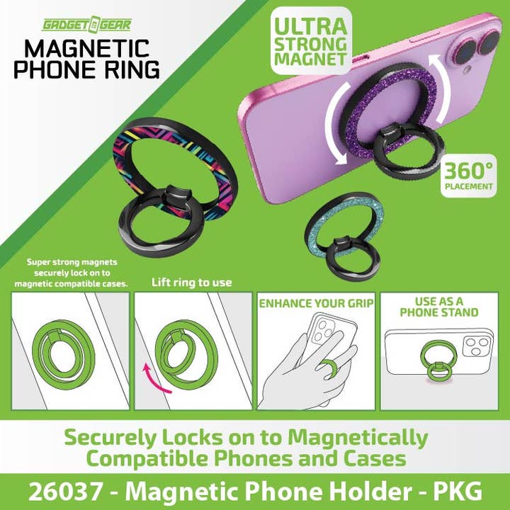 Gadget Gear Magnetic Phone Ring 360 Assortment - 6/Display for wholesale by Novelty Brands