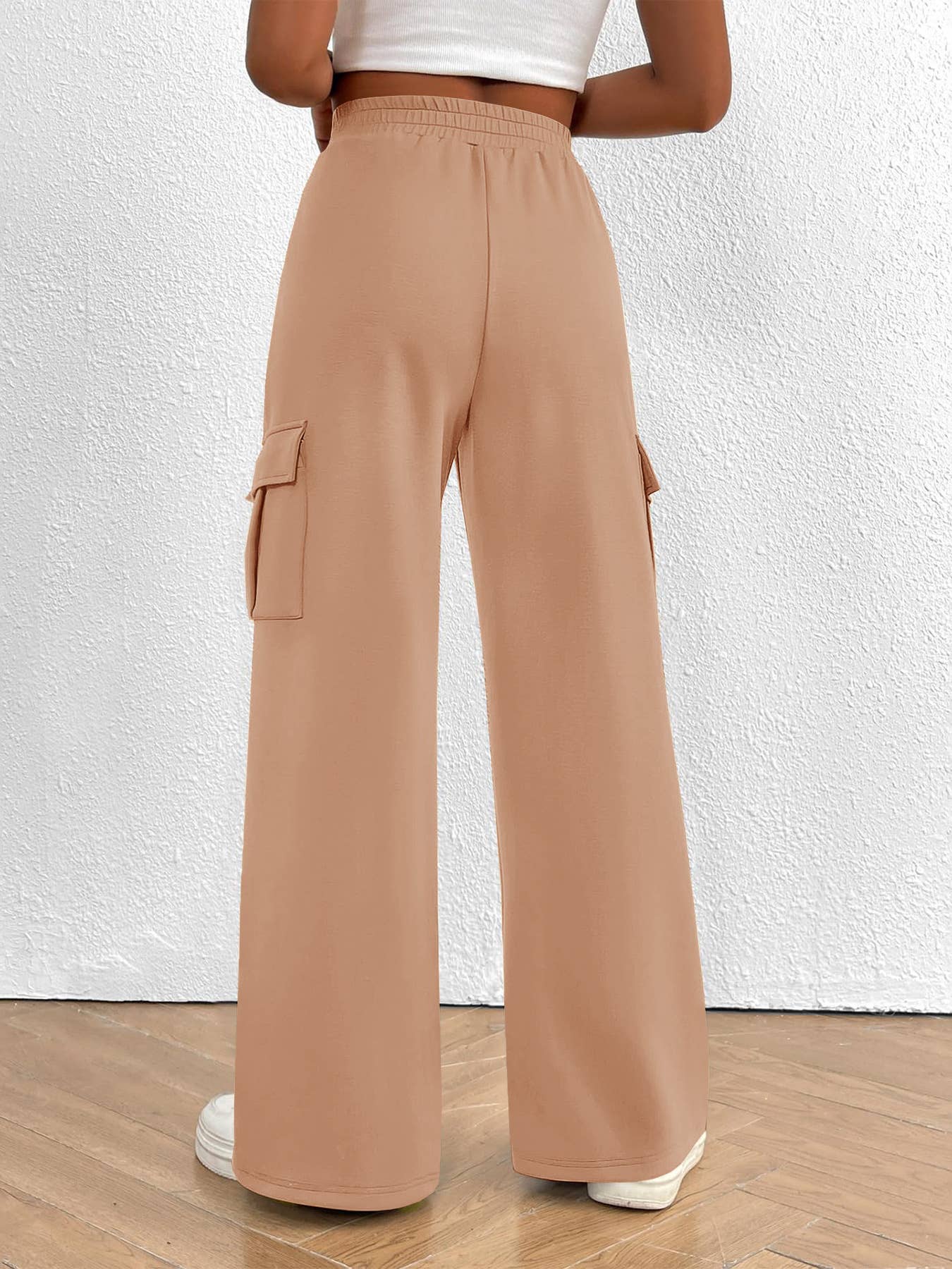 Rosa Clothing - Wholesale Pants - Women's - Casual Loose Fit Cargo Pants Drawstring Waist Wide Leg Pants6