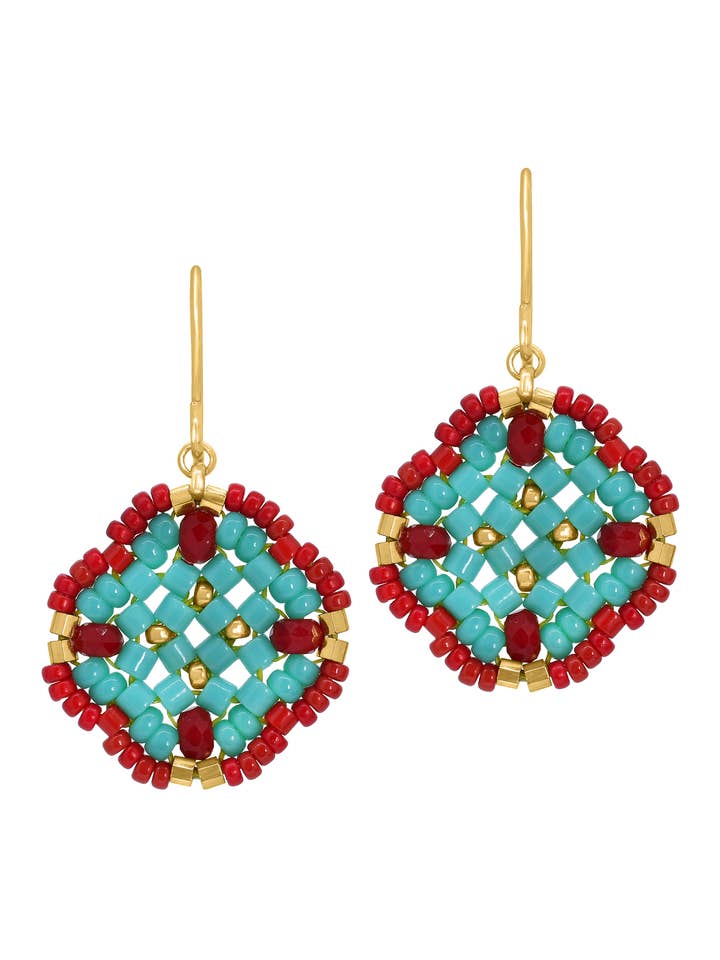 Mini Clover Earring in Turquoise and Red, style E24747 for wholesale by Miguel Ases