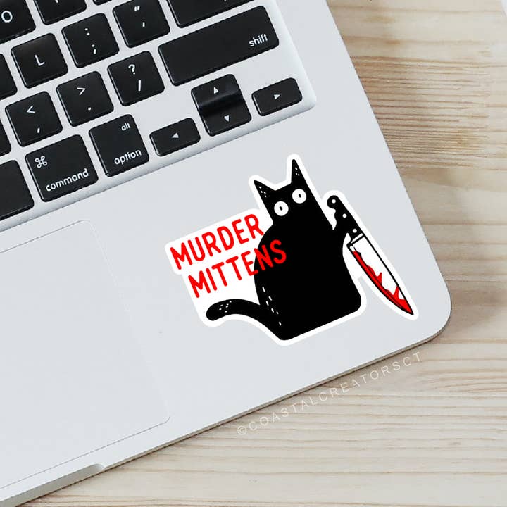 Coastal Creators of Connecticut - Wholesale Sticker - "Murder Mittens" Cat Laptop Water Bottle Sticker