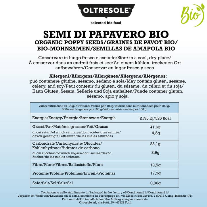 Oltresole - Vendita all'ingrosso Semi/Chicchi - Semi Di Papavero Bio 200 G