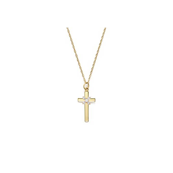 Pendentif petite croix de 0,5" avec accent en zircone pour la vente par Gold & Honey