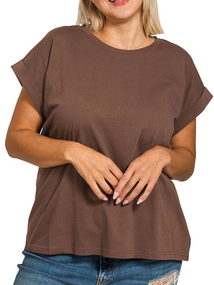 Plus Round Neck Folded Short Sleeve T-shirt for wholesale by Vanilla Monkey