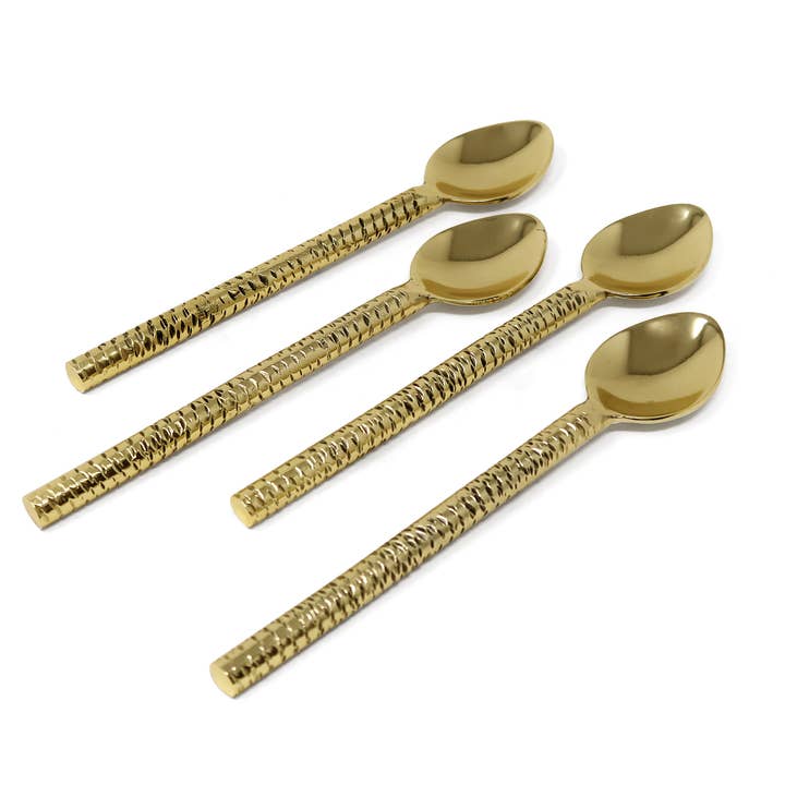 Set of 4 Gold Hammered Dessert Spoons/Forks for wholesale by VIVIENCE