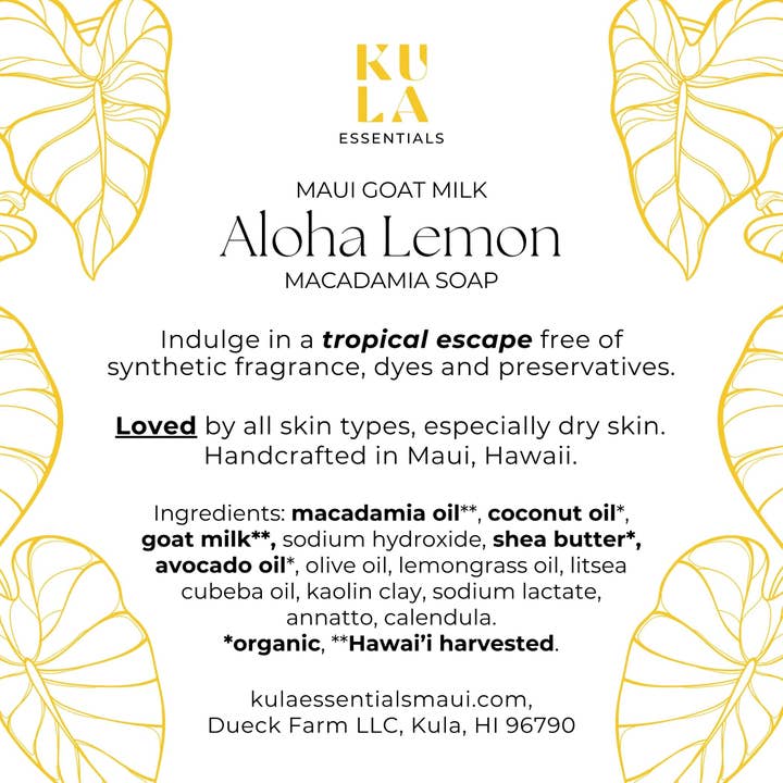 Kula Essentials - Wholesale Bar Soap - Maui Goat Milk Macadamia Soap - Aloha Lemon5