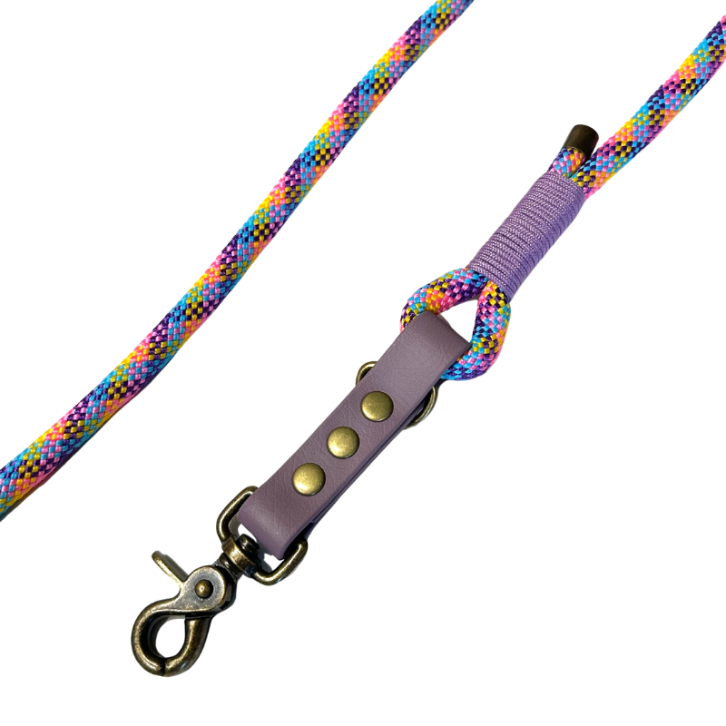KITSUNE.DOG - Wholesale Pet Leash - Dog - Rainbow paracord MULTIPOSITION leash / LILAC biothane5
