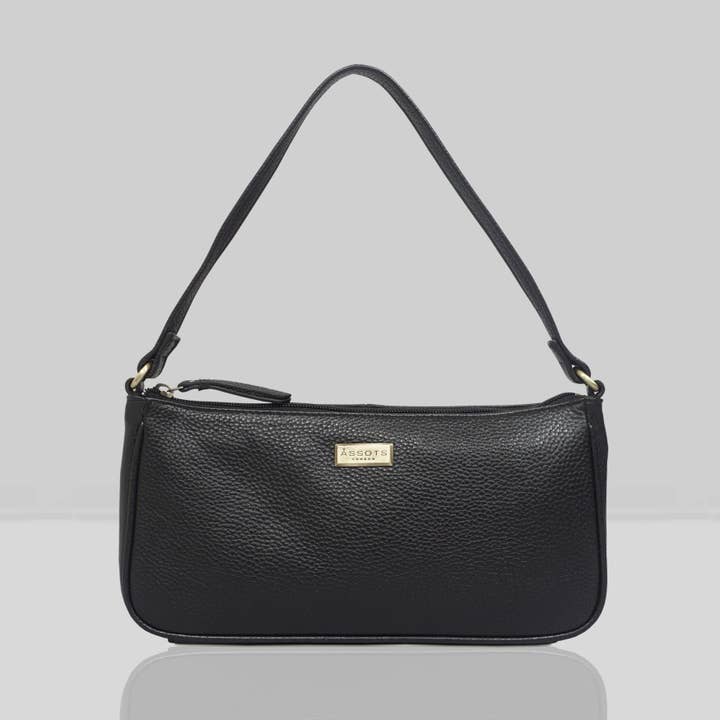 Assots London - Vente Sac porté épaule – femme - 'ZARA' Shoul baguette en cuir véritable grainé souple noir