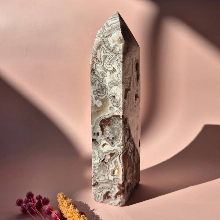 Moonlight Gemstones - Wholesale Spiritual Stone/Crystal - XL Druzy Mexican Agate Tower - Stunning Crystal Display Piece - 19cm 707g