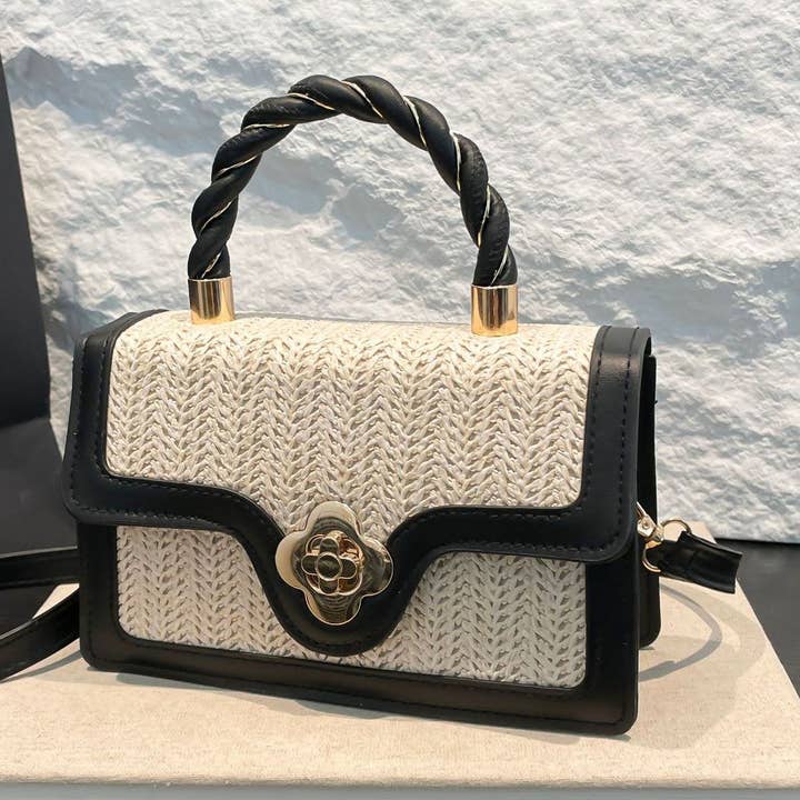 Small PVC Straw Effect Two-toned Top Handle Bag-9408 for wholesale by Superbia