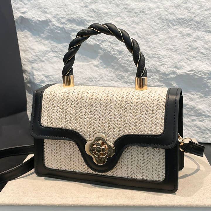 Small PVC Straw Effect Two-toned Top Handle Bag-9408 for wholesale by Superbia