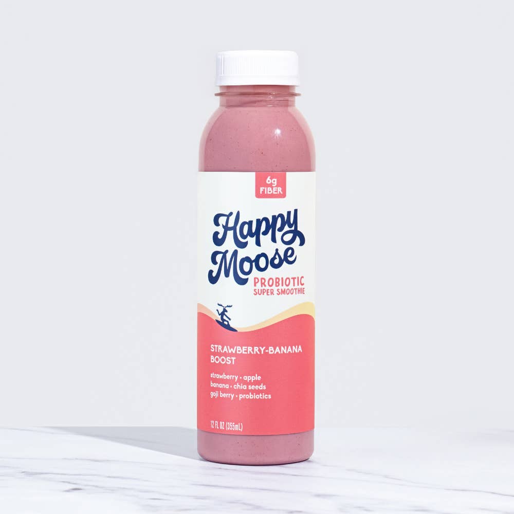 Happy Moose Juice - Wholesale Wellness Juice/Tonic - Strawberry-Banana Boost, Probiotic Smoothie