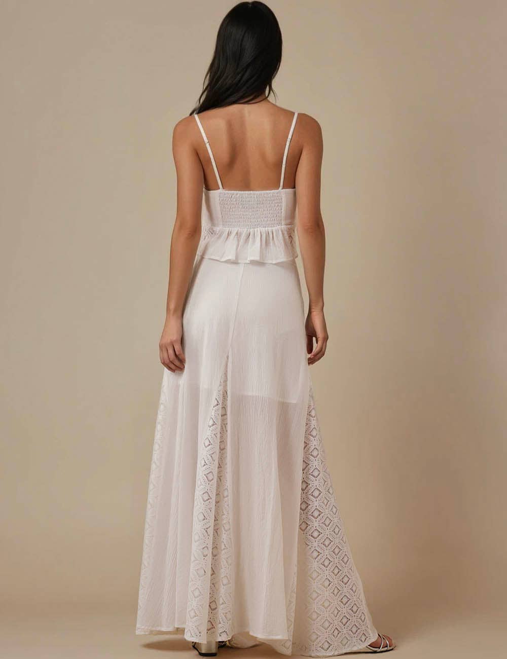 Ladies White Back Smocking Cami Top & Skirt Set SKST5KC1901 for wholesale on Faire9