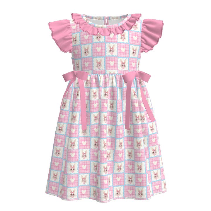 Easter themed all-over printed bowknot dress for girls for wholesale by Little Trendy
