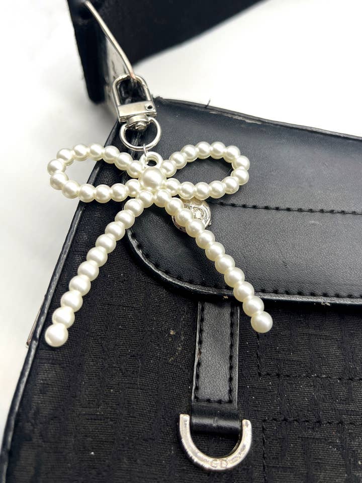 Acrylic Pearl Coquette Bow Purse Charm Bag Charm Keychain for wholesale by Baubles by B