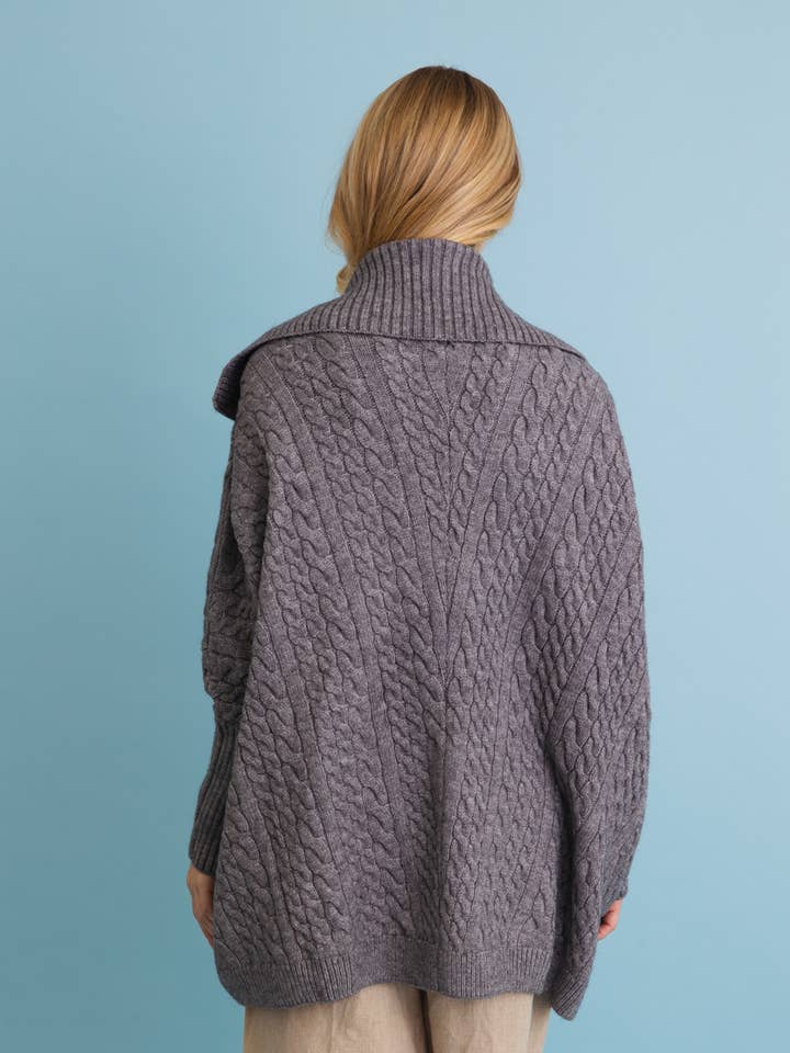 Leto Accessories - Wholesale Cardigan - Women's - Chunky Cable Knit Oversized Poncho Cardigan1