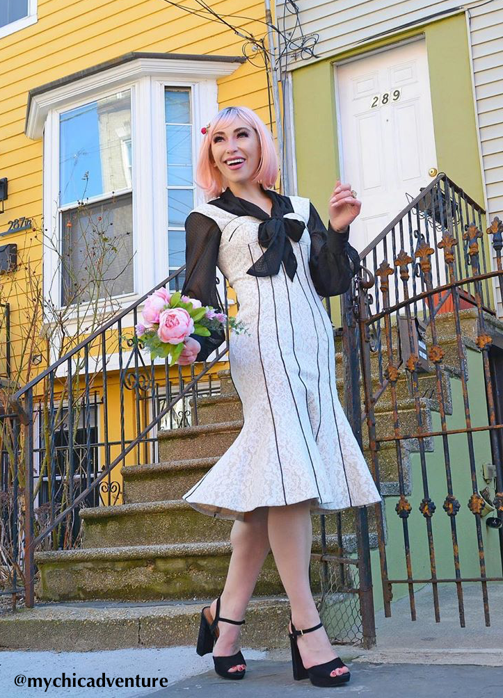 Bella Dress: Bustier lace mermaid dress w/ contrast piping for wholesale on Faire6