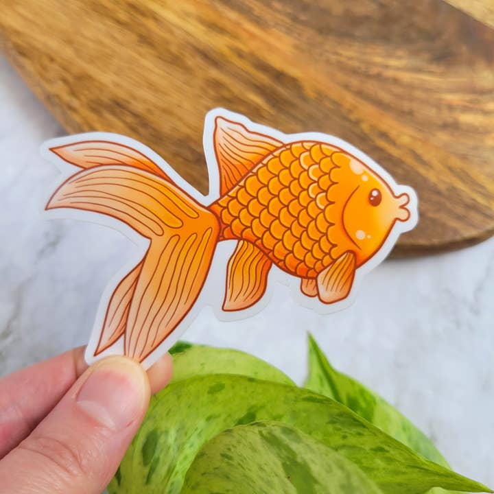 Goldfish Vinyl Sticker, 3,5x2,5" voor wholesale door Chez Louie Designs