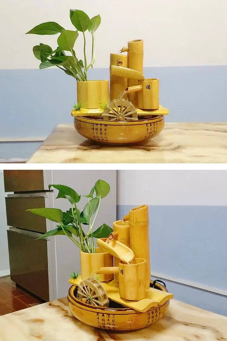 everythingbamboo – wholesale Decorative tabletop object – Bamboo Handmade Handcrafted Water Feature Fountain With Basin Flowing Water Wheels Home Decor Many Styles12