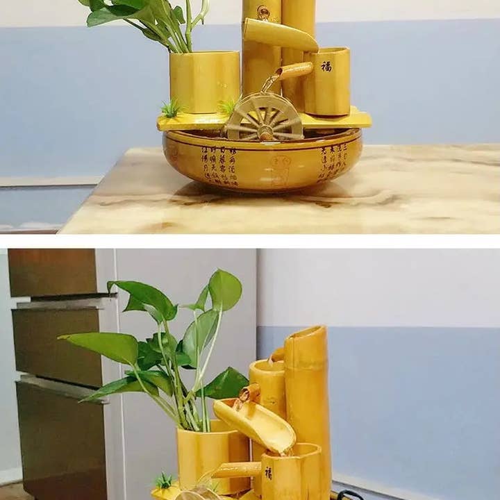 everythingbamboo - Wholesale Decorative tabletop object - Bamboo Handmade Handcrafted Water Feature Fountain With Basin Flowing Water Wheels Home Decor Many Styles12