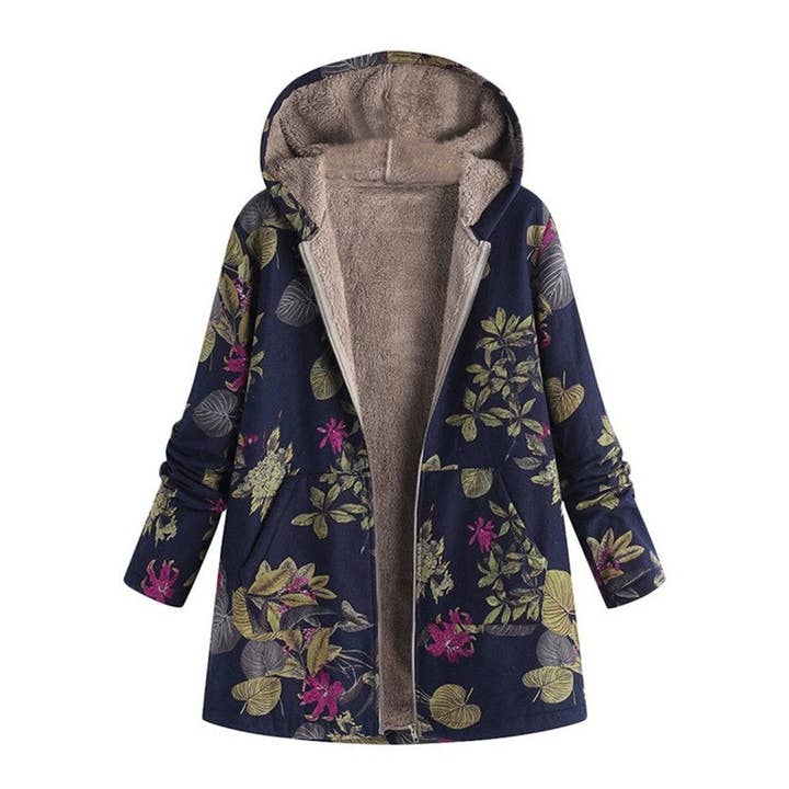 OceanusSwim – wholesale Jacket – Women's – Vintage Floral Print Hooded Long Sleeve Jacket4