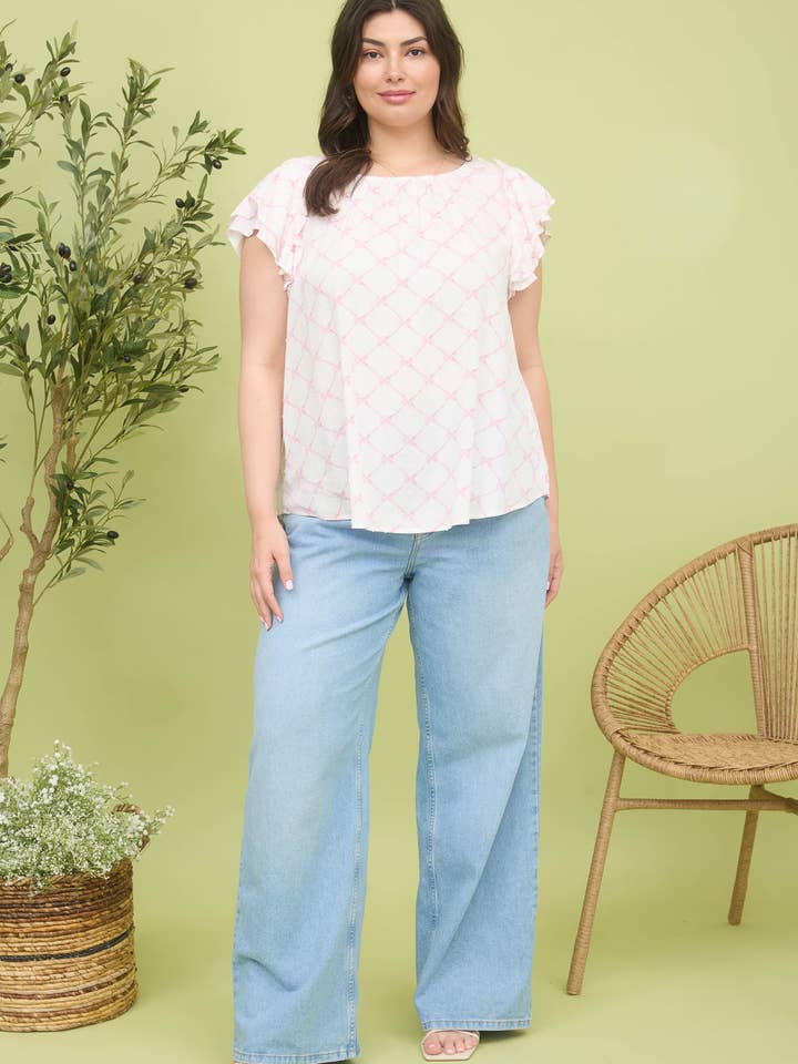 Blu Pepper - Wholesale Blouse - Women's - PLUS BOW CLIP DOT PATTERN RUFFLE SLEEVE BLOUSE 8