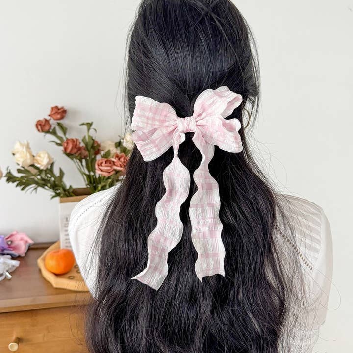 JOSSLYN by wall to wall - Wholesale Hair Bow - Women's - PRETTY TEXTURED CHECKER BOW RIBBON HAIR CLIPS | 40H9258