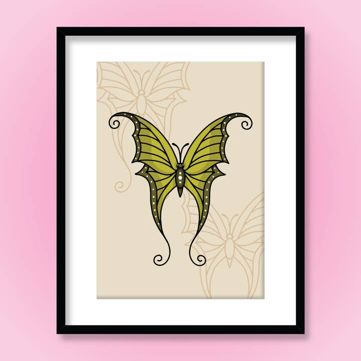 Insekt Traditionel Tatovering Swirl Sommerfugl Kunsttryk for engroshandel hos Ruby Roller Art