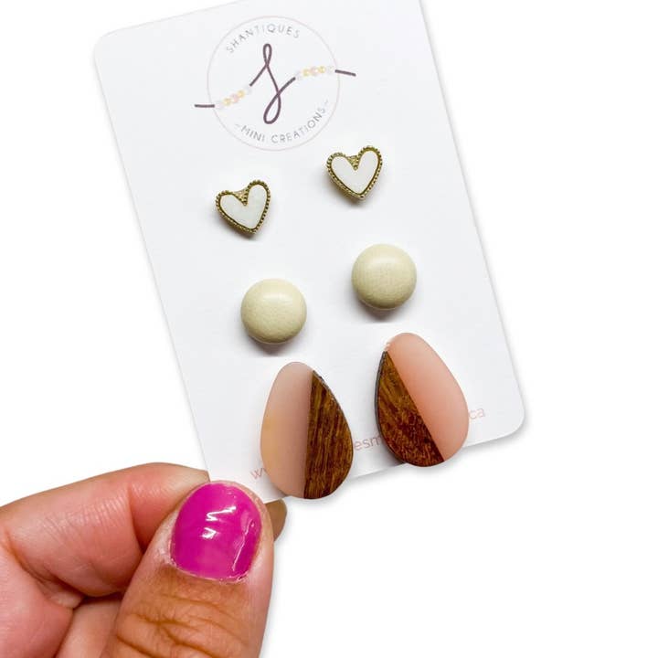 Pendientes Trio con forma de gota de madera para venta al por mayor de Shantiques Mini Creations