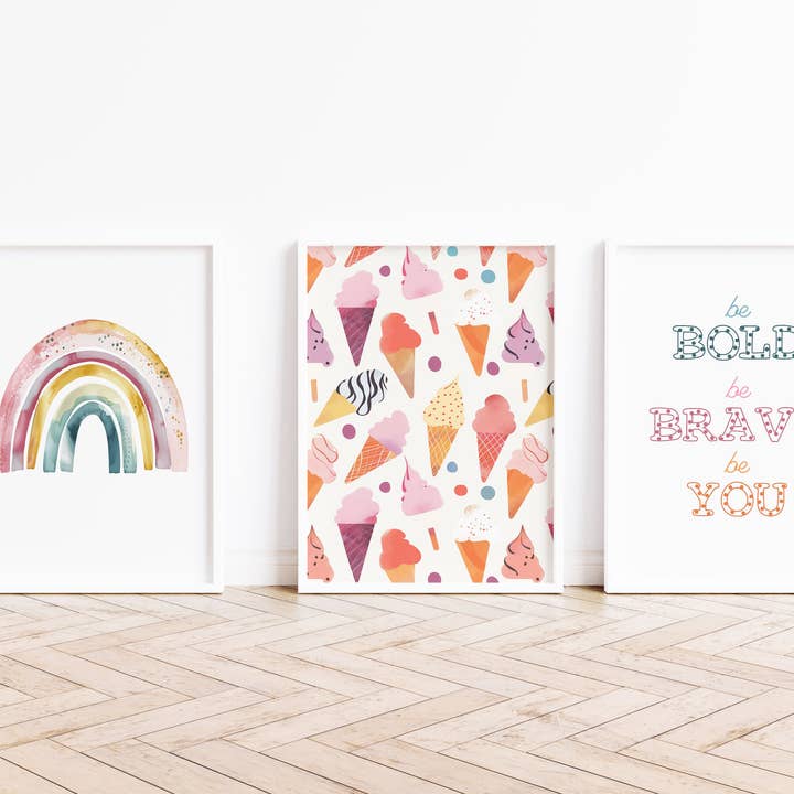 Set of 3 Boho Rainbow, Ice Creams & Quote Prints for wholesale by House of Binky