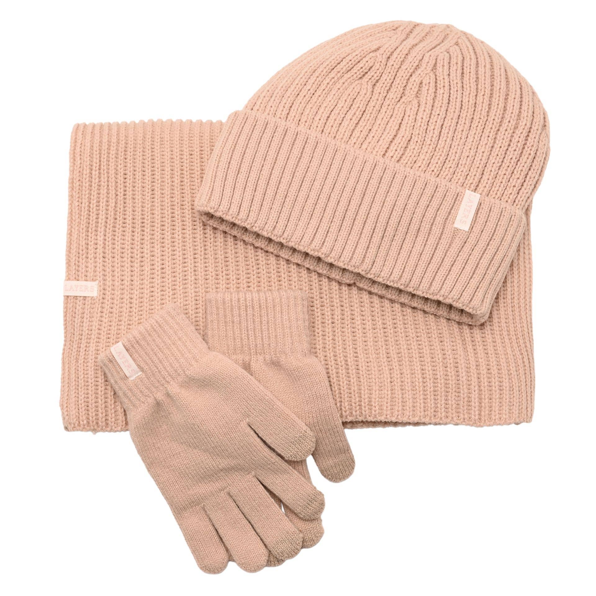 WIDDOP and Co. - Wholesale Socks - Unisex - Sophia Layers Cosy Knit Hat Glove & Scarf Gift Set - Nude5