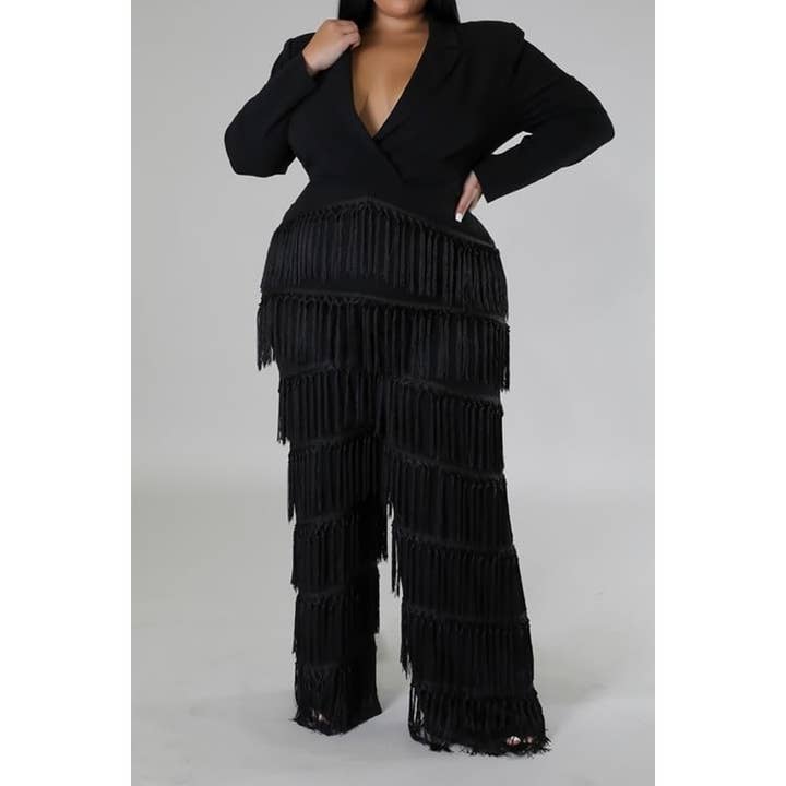 Black Pearl Clothing - Wholesale Jumpsuit - Women's - PLUS SIZE CLOTHING GLAMOUR EDGE FRINGE JUMPSUIT