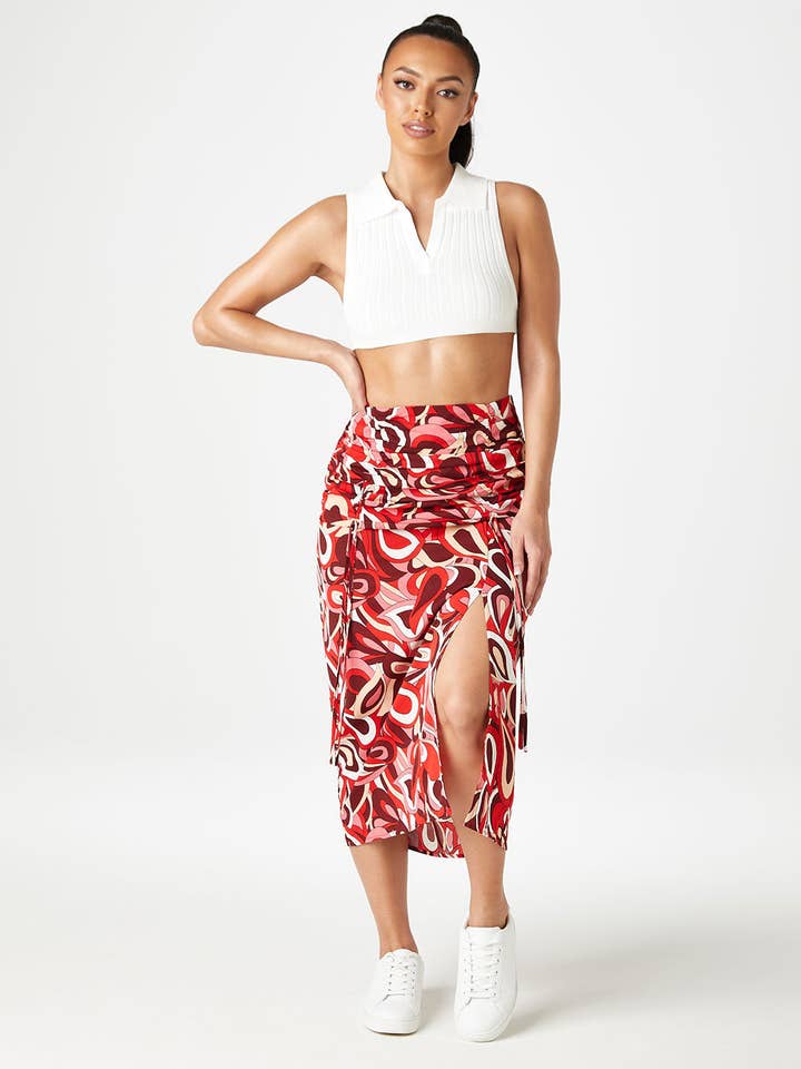 Falda midi Cheyenne con pliegues y corbatas para venta al por mayor de Urban Bliss