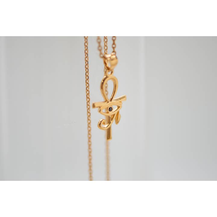 TALISMAN JEWELLERY - Venta al por mayor Collares con colgantes/abalorios - Colgante Cruz Ankh y Ojo de Horus Egipto Chapado en Oro de 18k y Oz