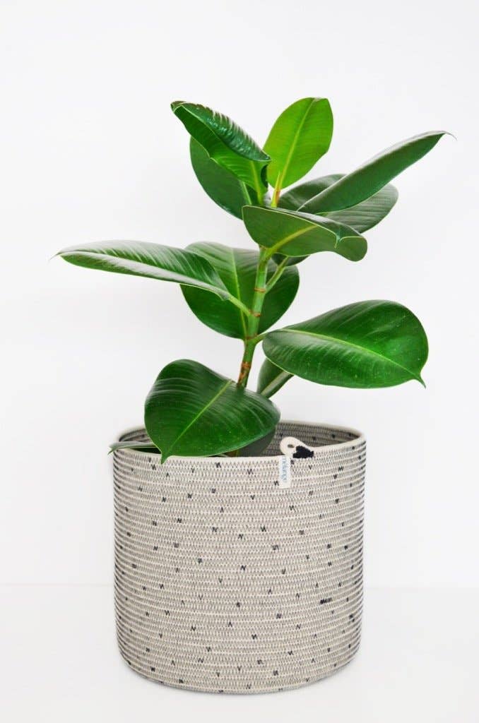 Mia Mélange – wholesale Basket – Cylinder Basket - Stitched Black Polka Dot5