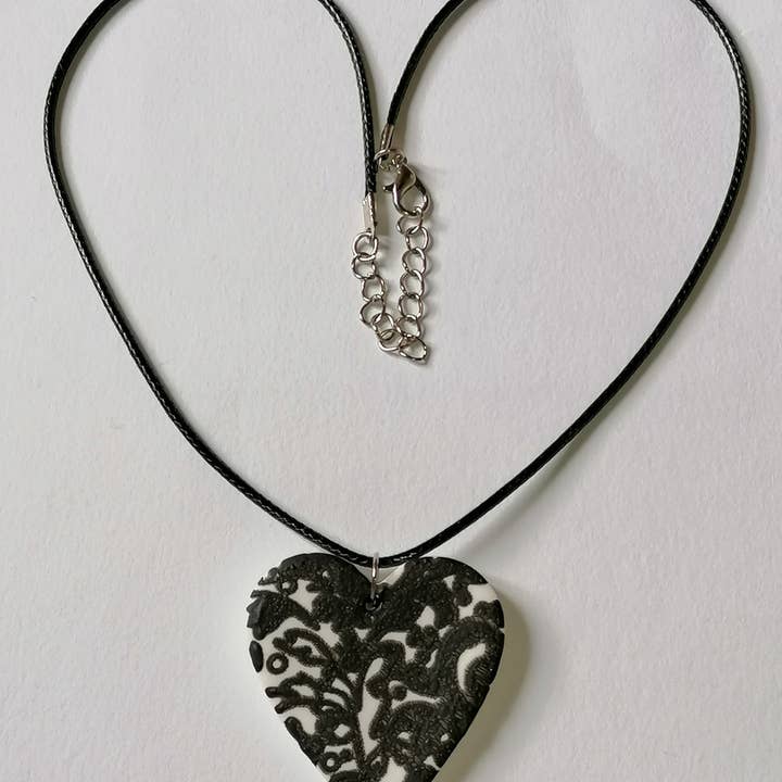 Black and white heart adornment for wholesale by Blue Moon Bijoux